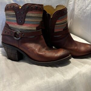 Justin Boots Brown and Red Ankle Booties